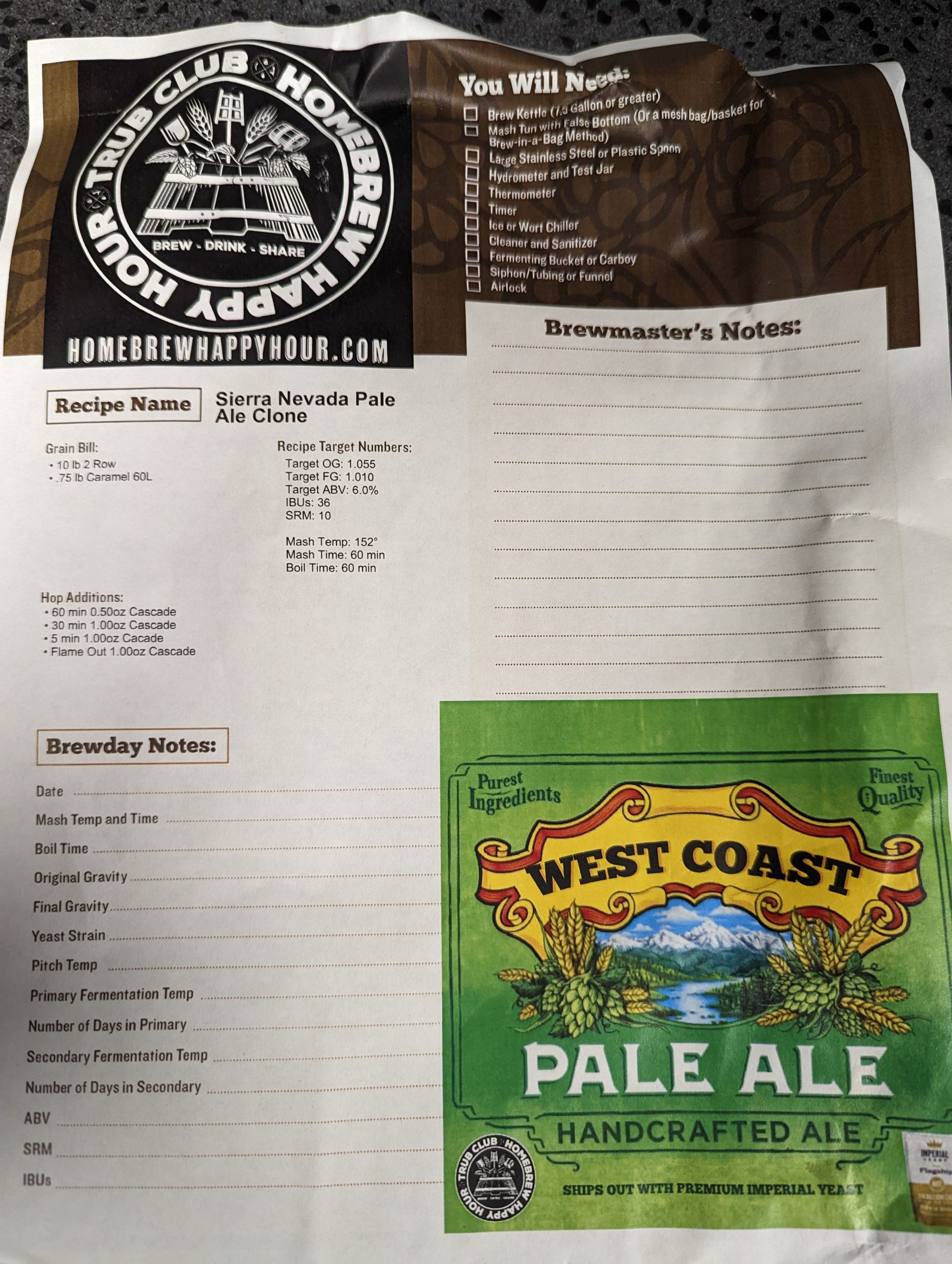 UPDATE: Sierra Nevada Pale Ale Clone brew day 9-25-22