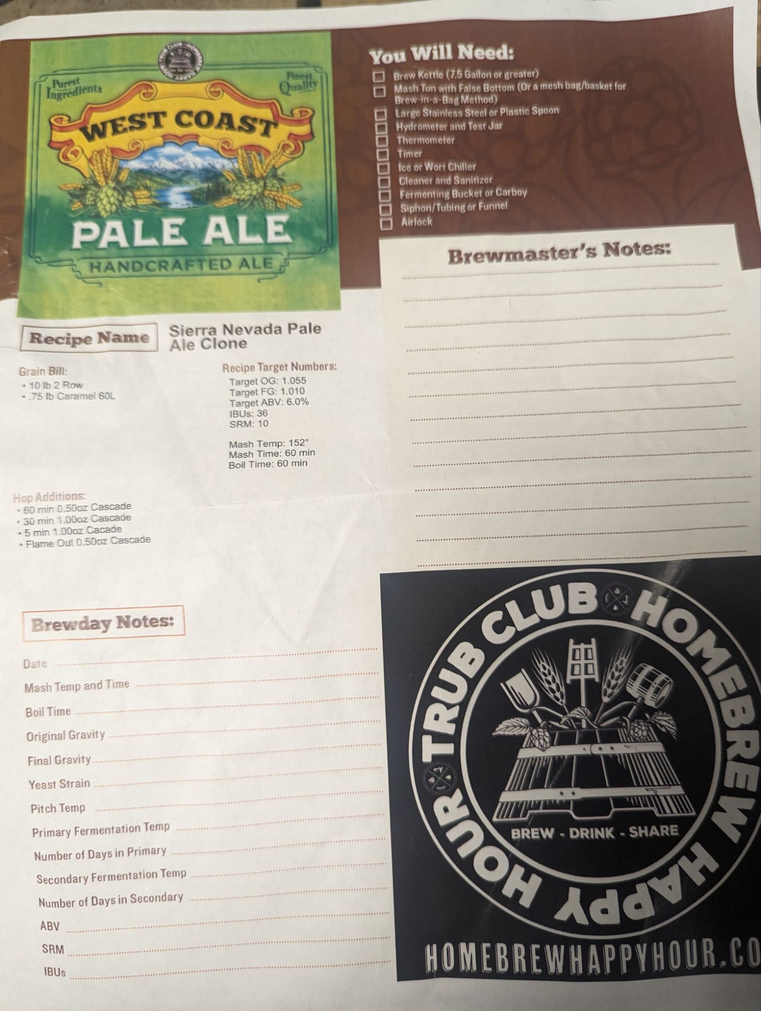 Sierra Nevada Pale Ale Clone Brew Day 4-21-2024